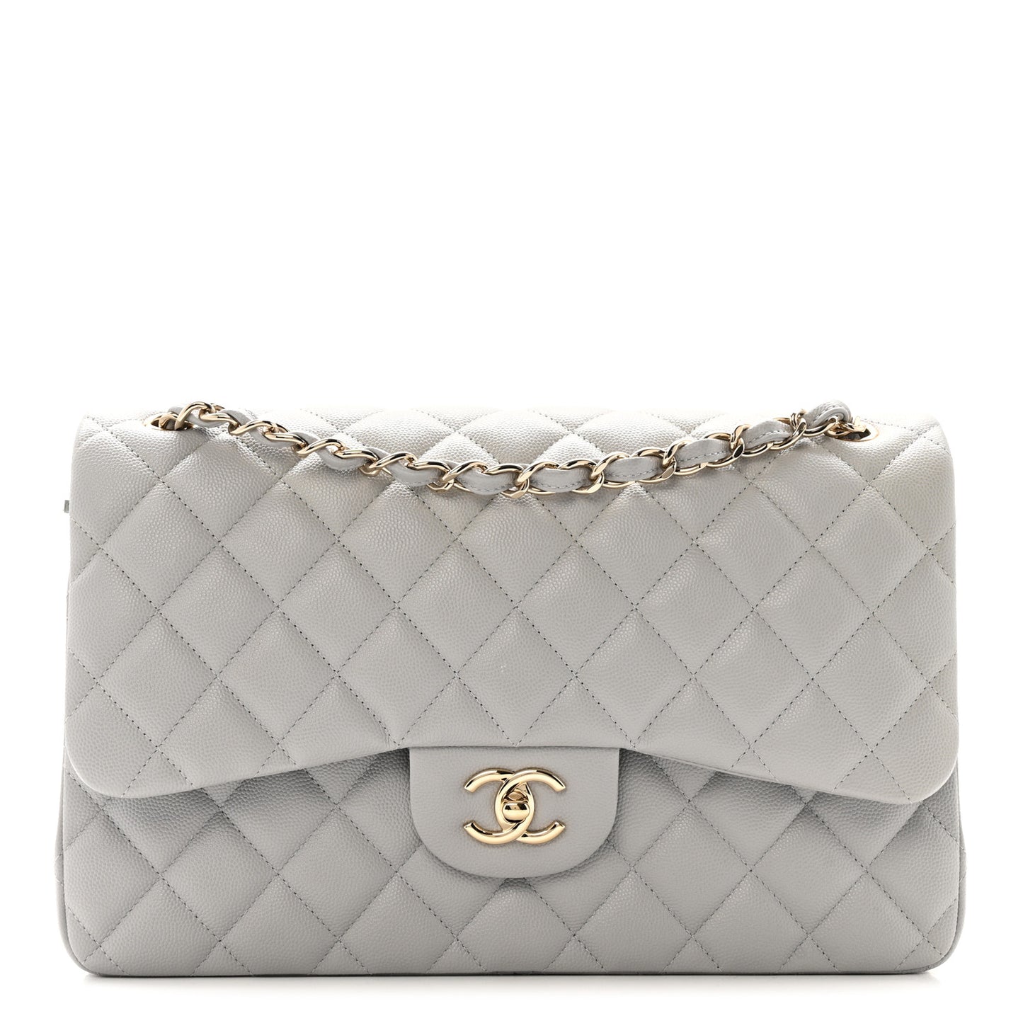 Caviar Quilted Jumbo Double Flap Grey