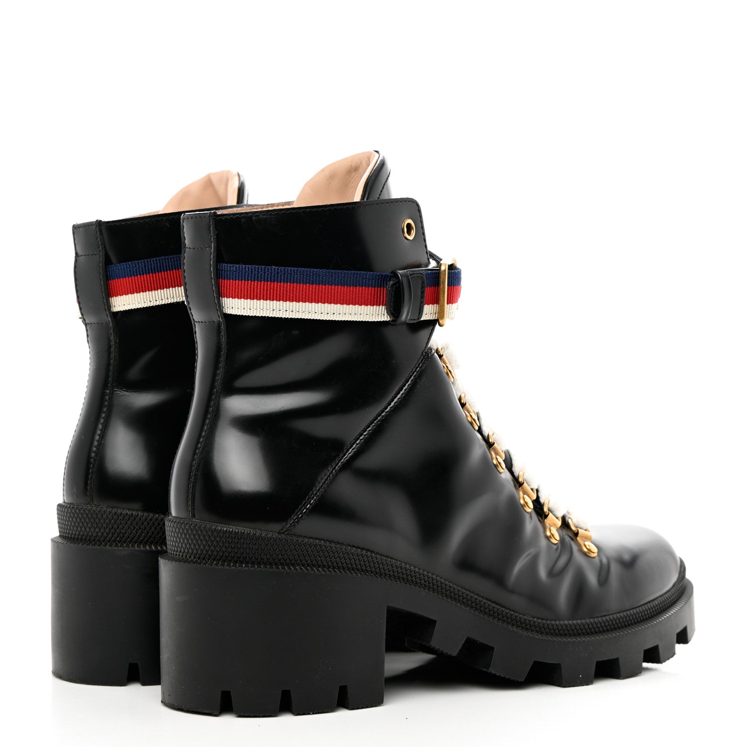 Gucci Calfskin Womens Sylvie Web Lace Up Combat Boots 40 Black 4 of 7