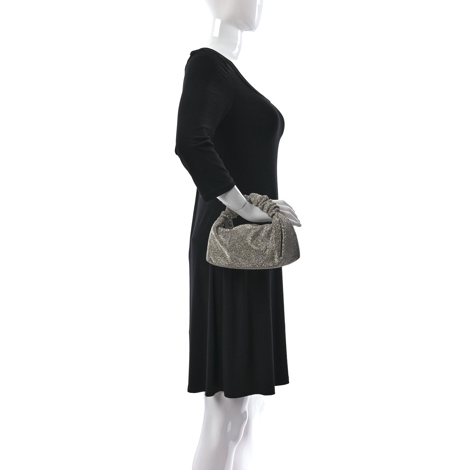 Alexander Wang Mesh Crystal Rhinestone Mini Scrunchie Clutch Black Silver 2 of 9