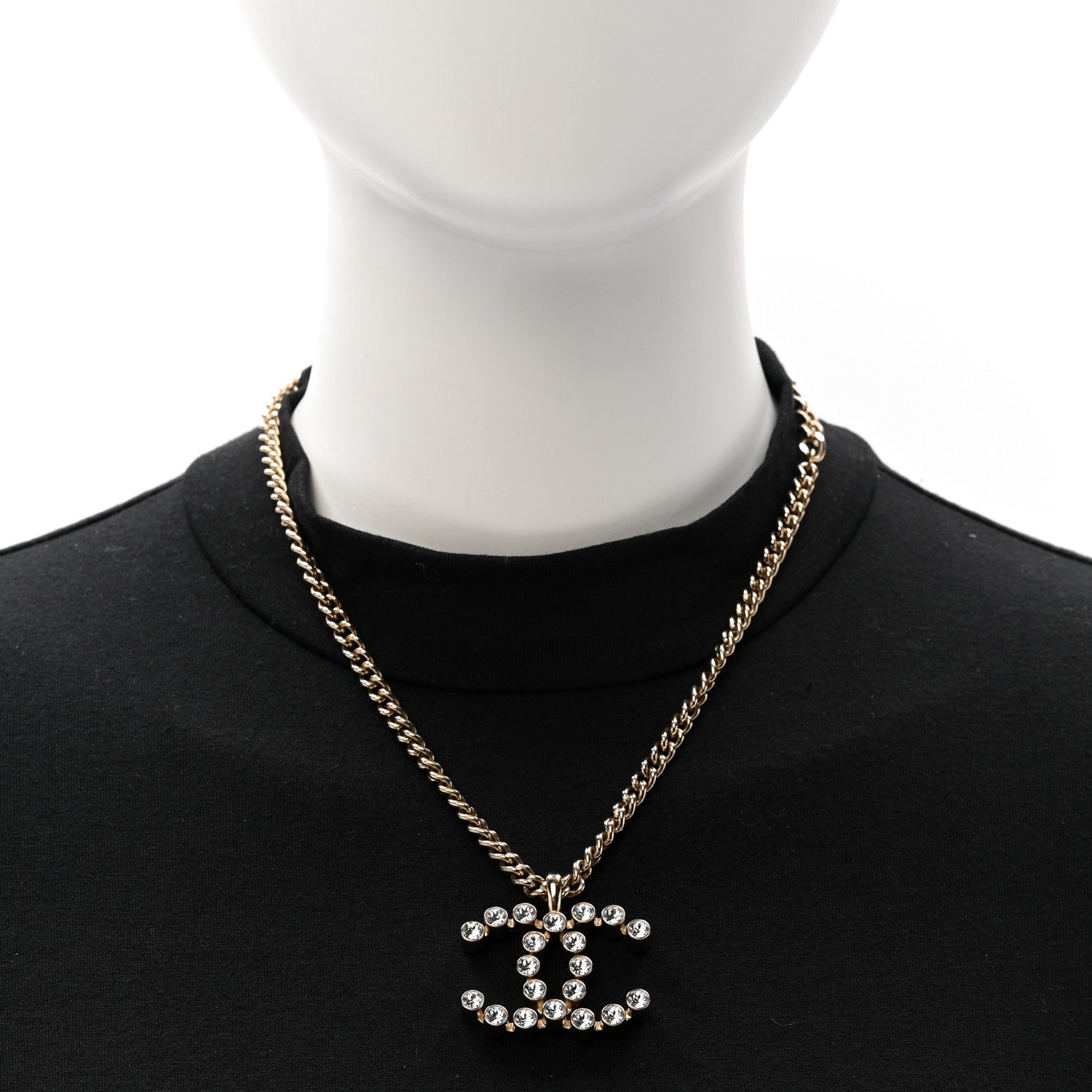 Chanel Crystal CC Pendant Necklace Gold 2 of 5