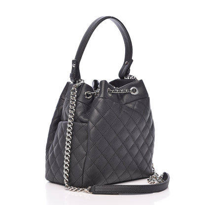 Chanel Caviar Flat Quilted CC Chain Bucket Drawstring Bag Black 3 of 10