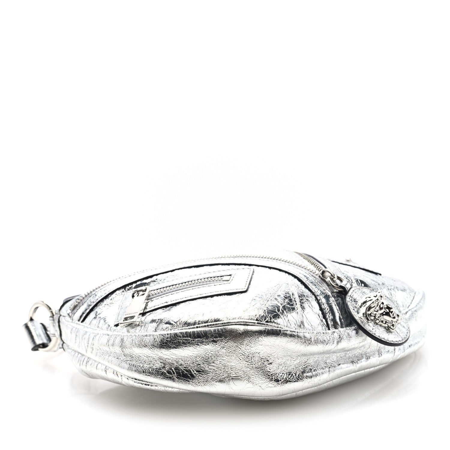 Versace Metallic Calfskin Small Repeat Zip Hobo Silver 4 of 9