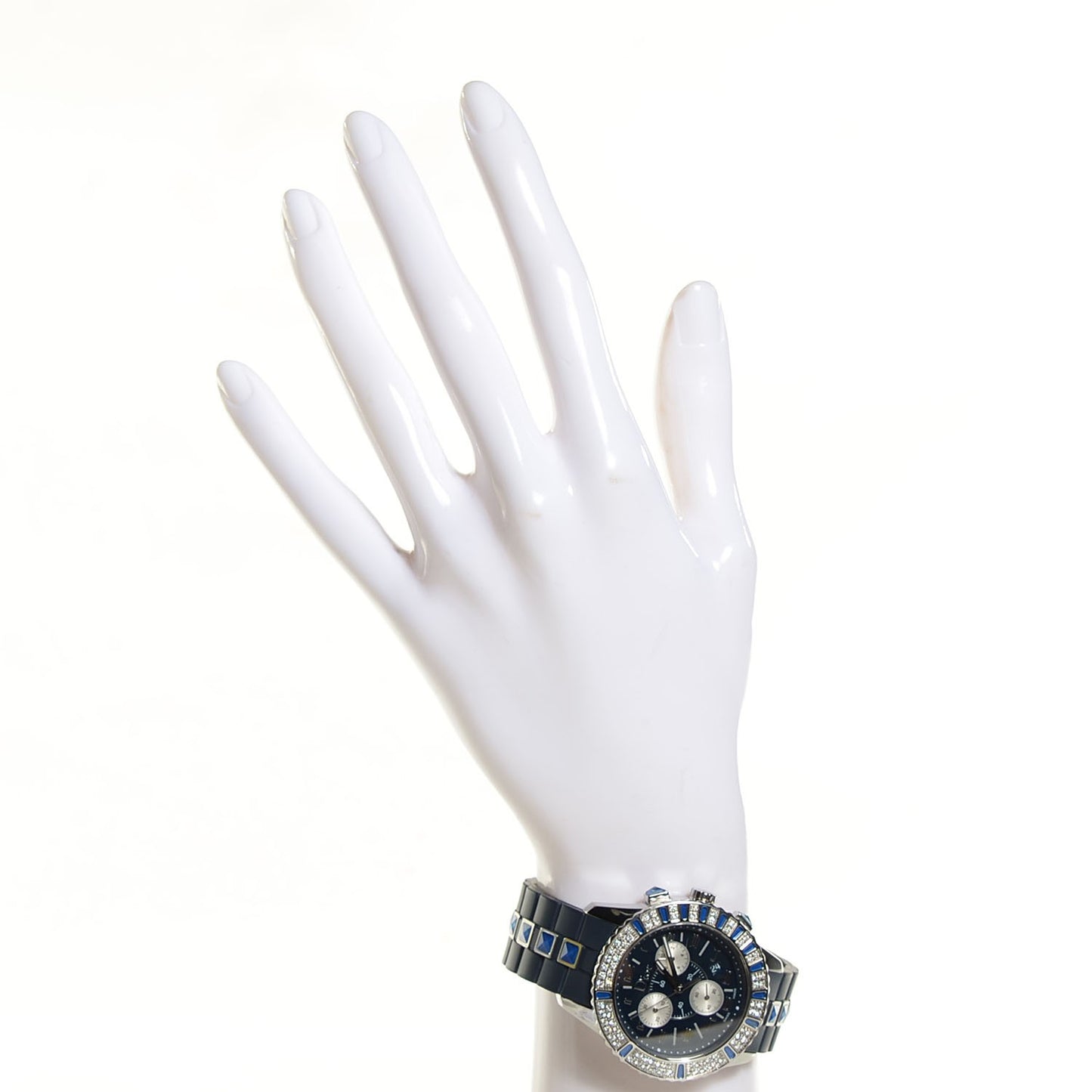 Stainless Steel Rubber Diamond Blue Sapphire 38mm Christal Chronograph Quartz Watch Blue