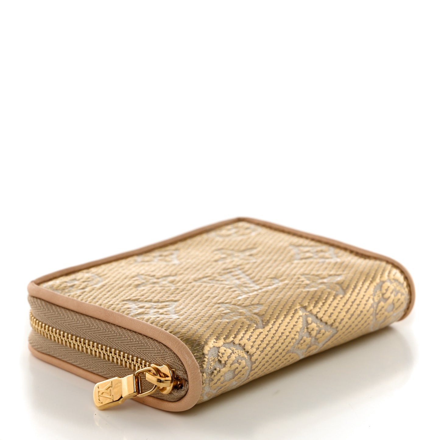 Lurex Jacquard Monogram Zippy Coin Purse Beige