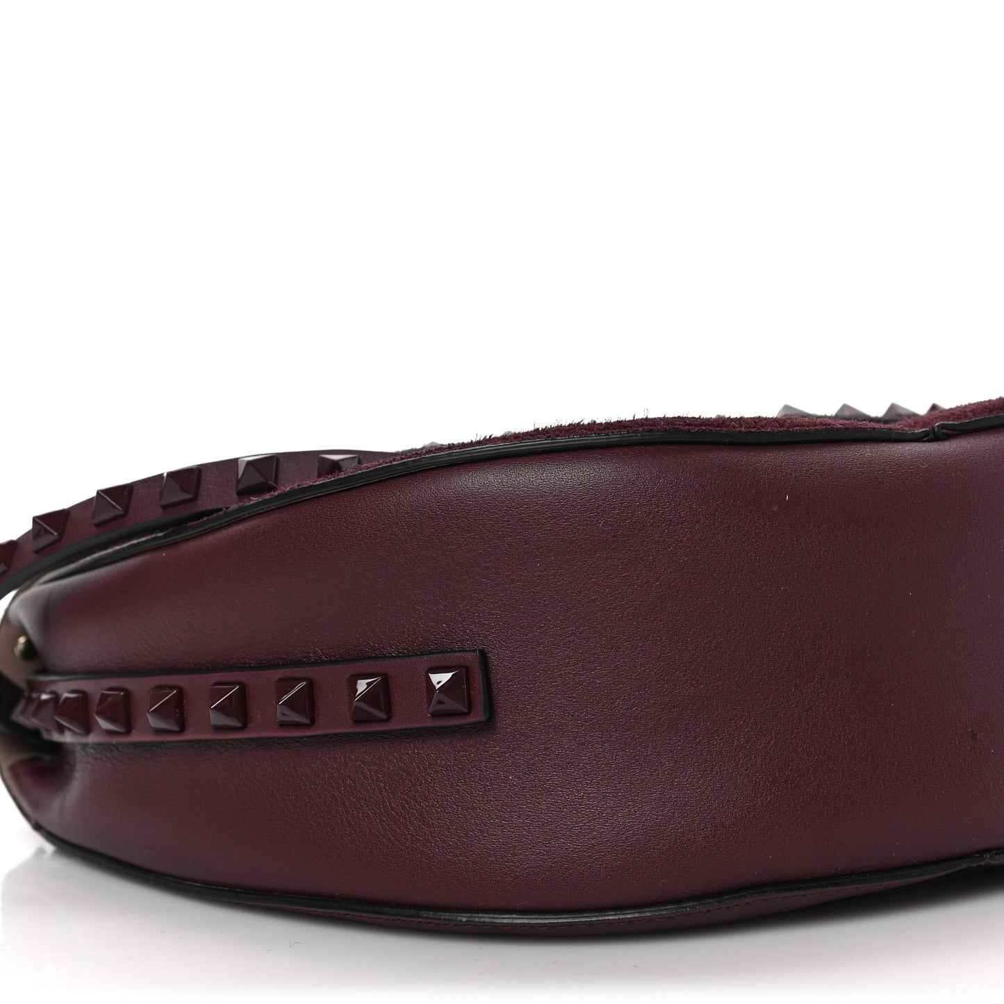 Suede Calfskin Rockstud Halfmoon Saddle Bag Rubin