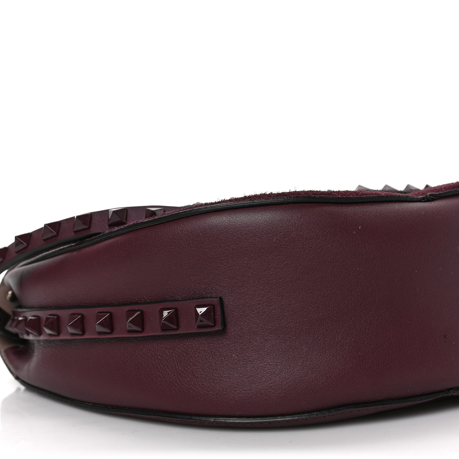 Valentino Garavani Suede Calfskin Rockstud Halfmoon Saddle Bag Rubin 7 of 8