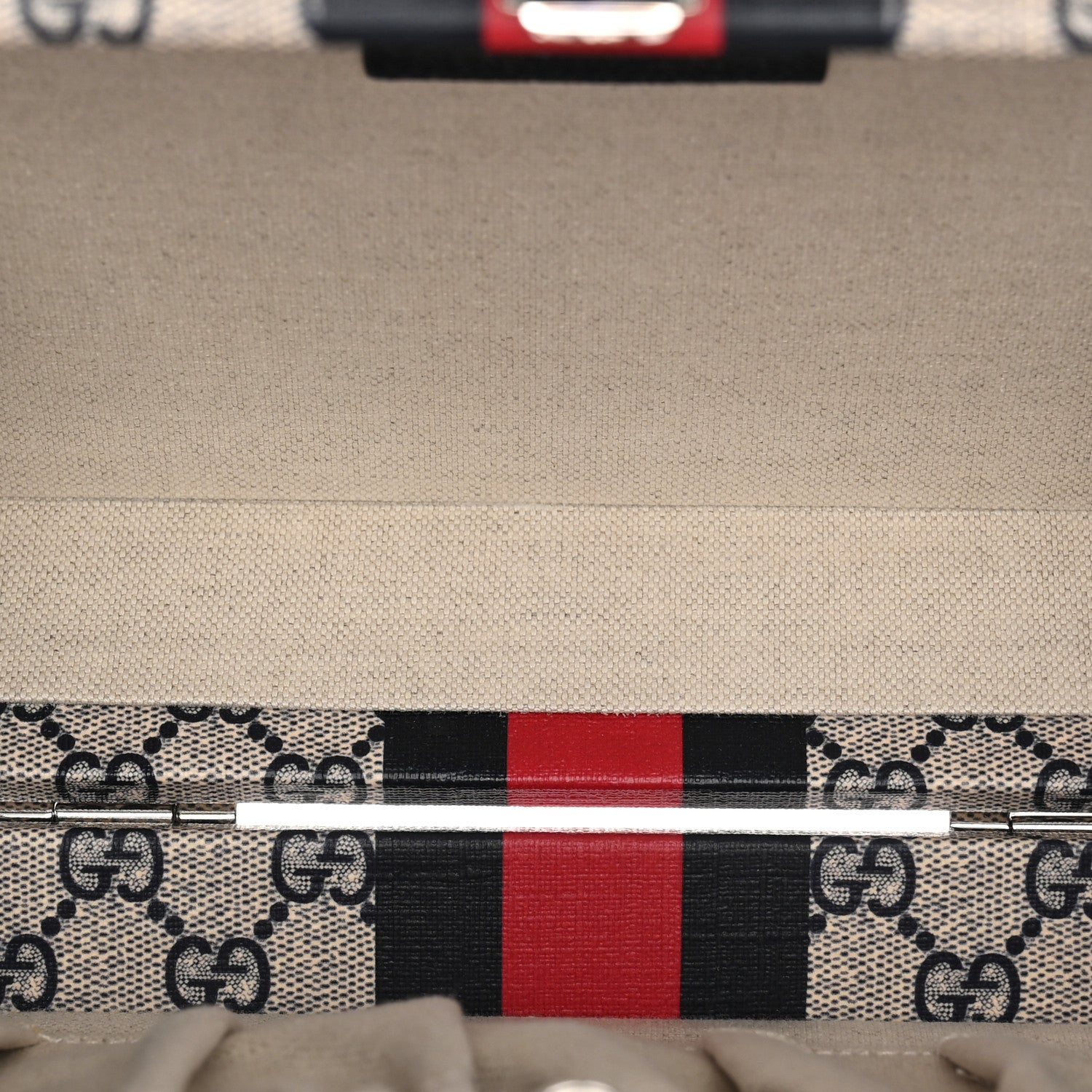 Gucci GG Supreme Monogram Web Savoy Medium Top Handle Beauty Case Beige Blue 5 of 9