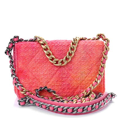 Chanel Wool Tweed Lambskin Quilted Chanel 19 Wallet On Chain WOC Coral Pink 3 of 9