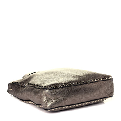 Valentino Garavani Metallic Pebbled Calfskin Large Rockstud Flip-Lock Messenger Bag Sasso 4 of 8