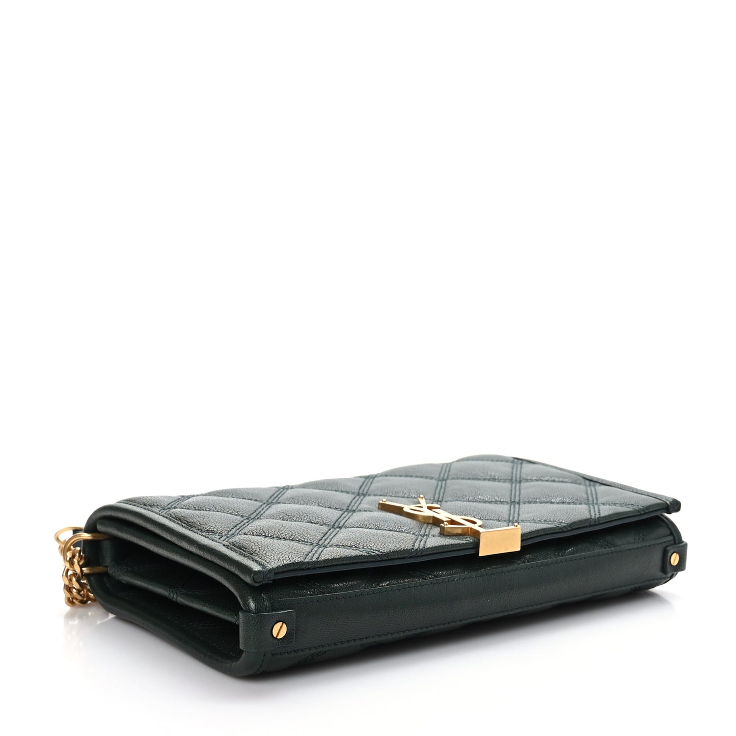 Lambskin Diamond Quilted Becky Chain Wallet Vert Fonce