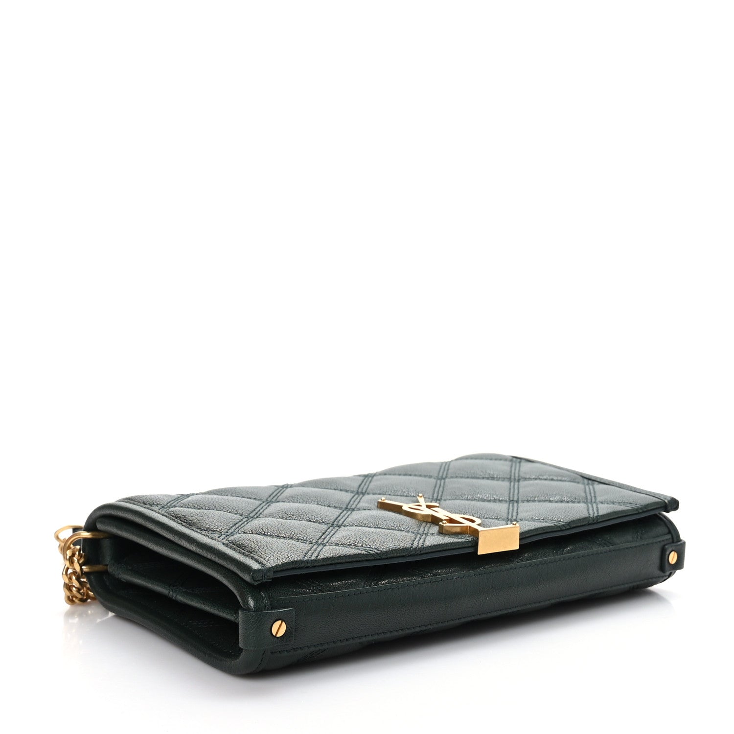 Saint Laurent Lambskin Diamond Quilted Becky Chain Wallet Vert Fonce 3 of 7