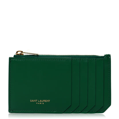 Saint Laurent Calfskin 5 Fragments Zip Pouch Card Holder New Vert Praire 1 of 8
