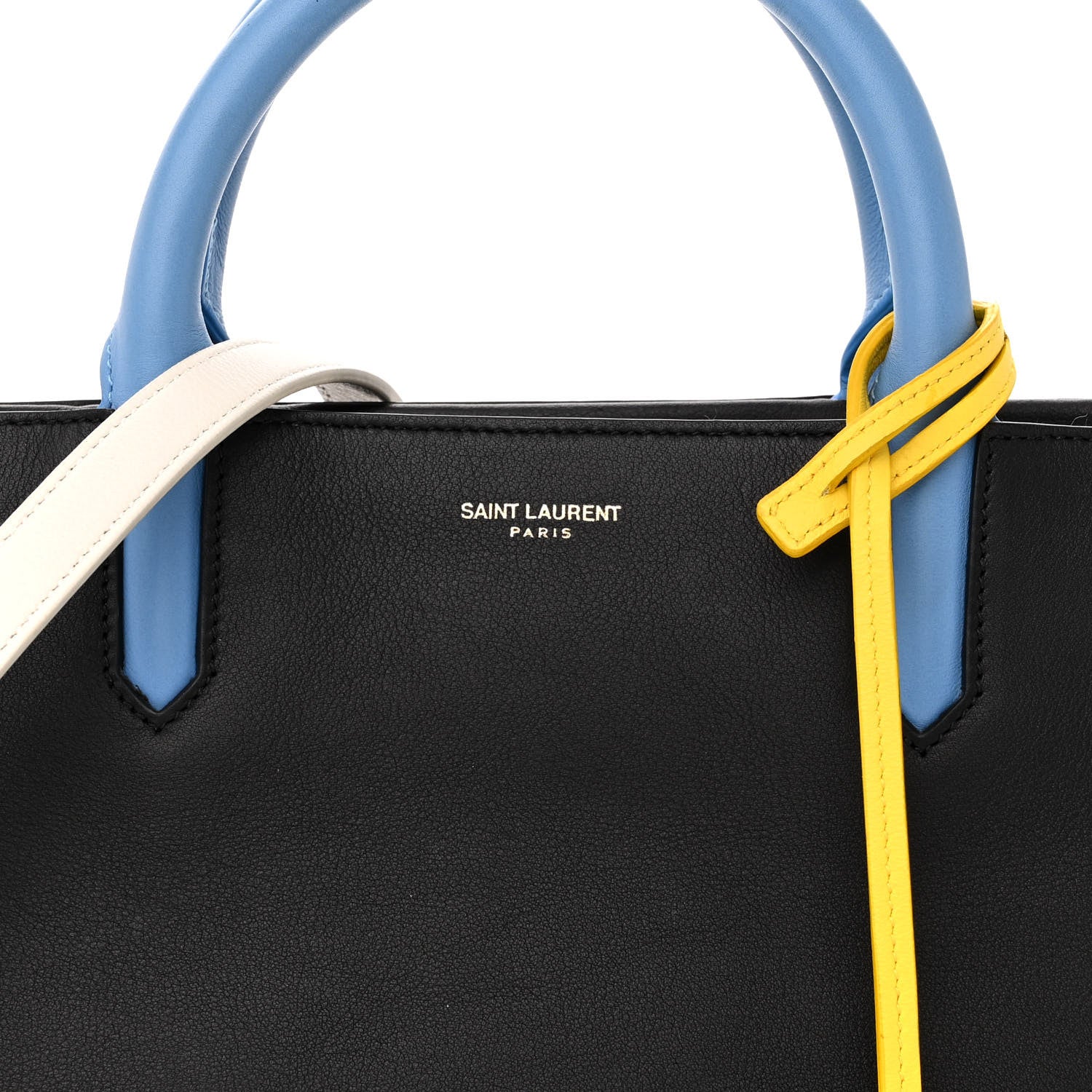 Saint Laurent Calfskin Small Cabas Rive Gauche Bag Black Red Yellow White 8 of 16