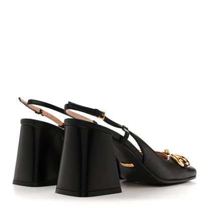 Gucci Malaga Kid Horsebit 75mm Slingback Pumps 37 Black 5 of 9