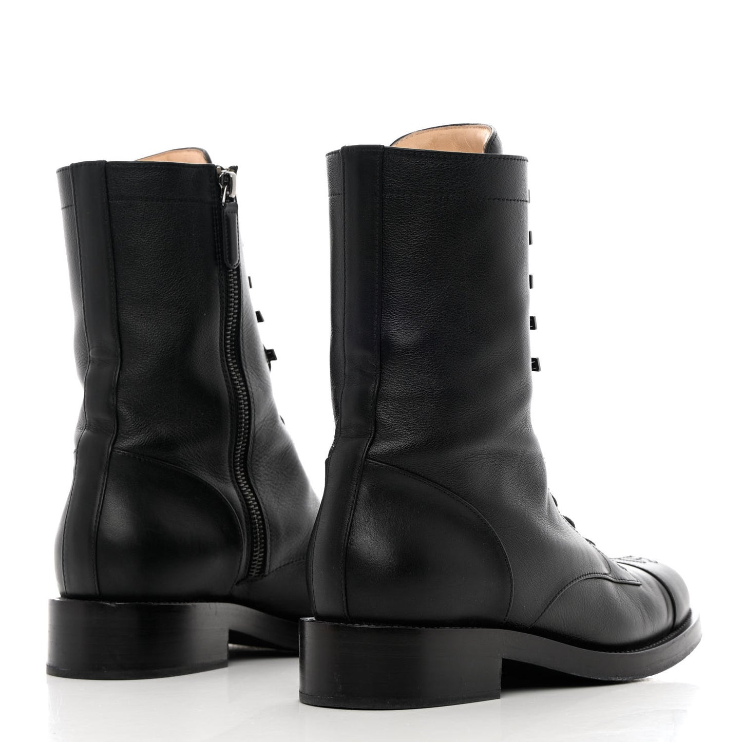 Calfskin Lace Up Combat Boots 41 Black