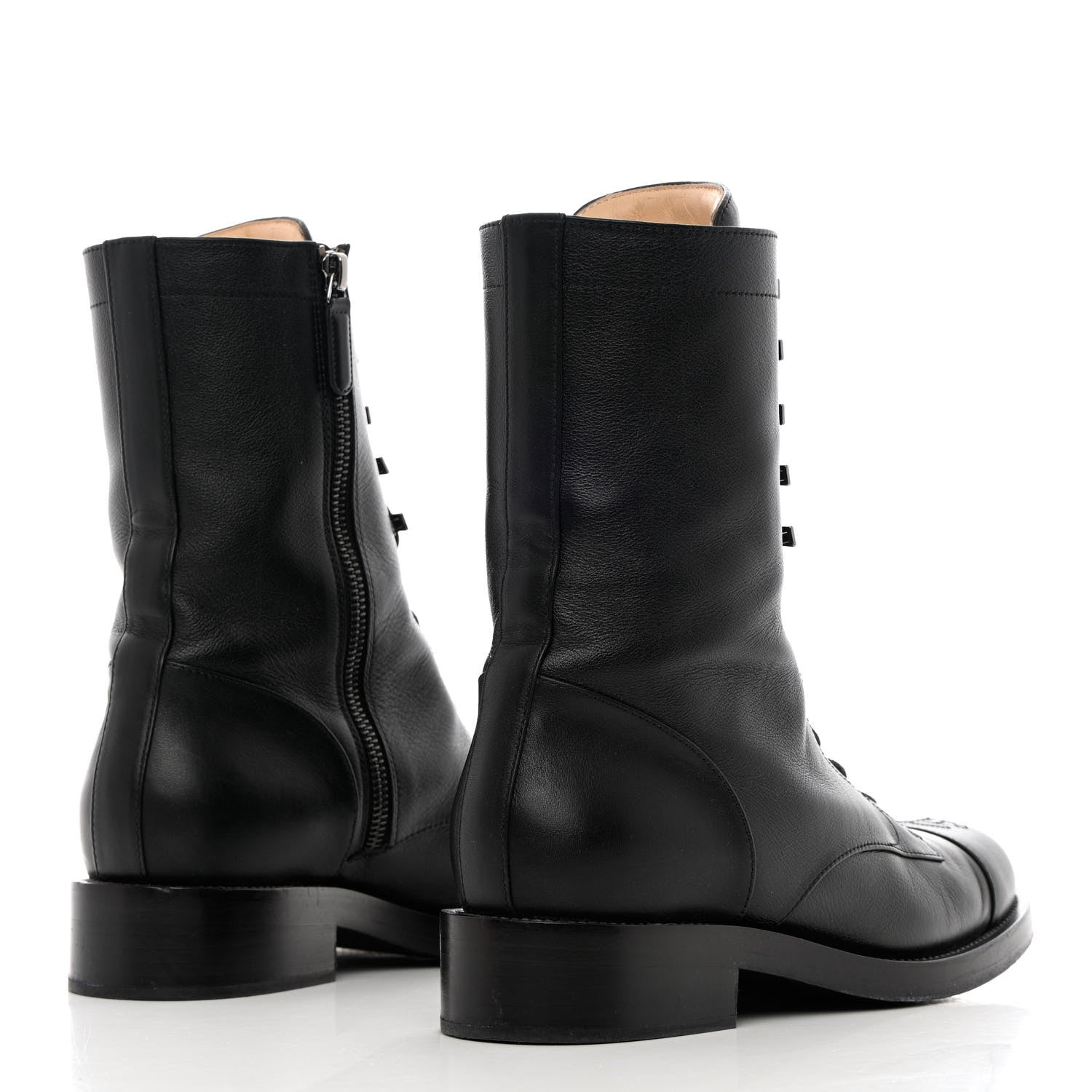 Chanel Calfskin Lace Up Combat Boots 41 Black 4 of 15