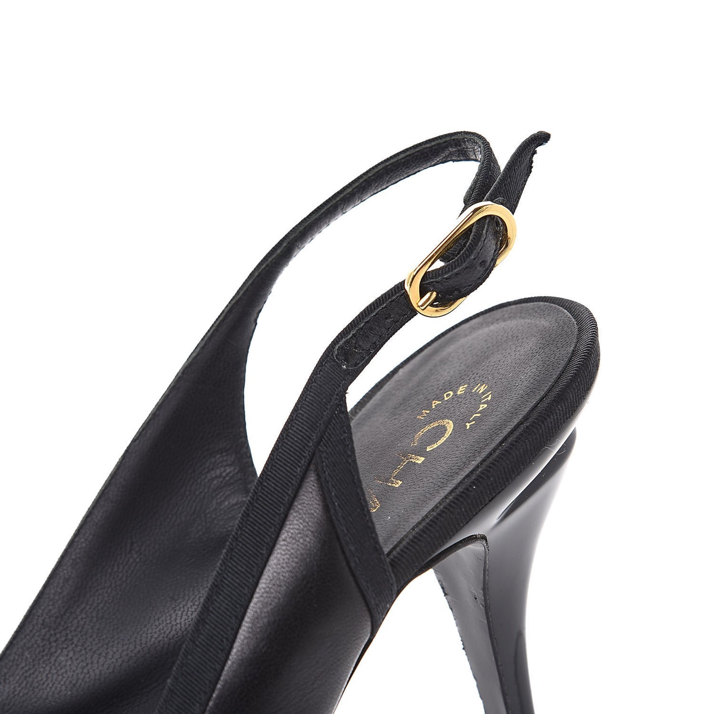Lambskin Grosgrain Cap Toe CC Slingback Pumps 39.5 Black