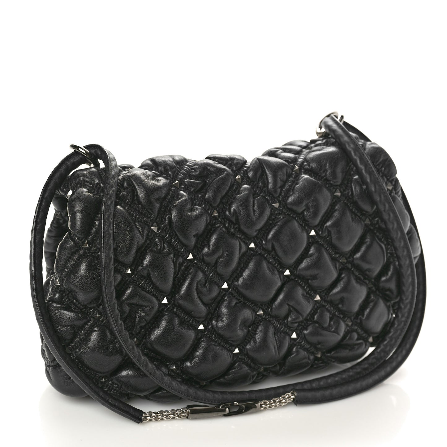 Nappa Medium Spikeme Shoulder Bag Black
