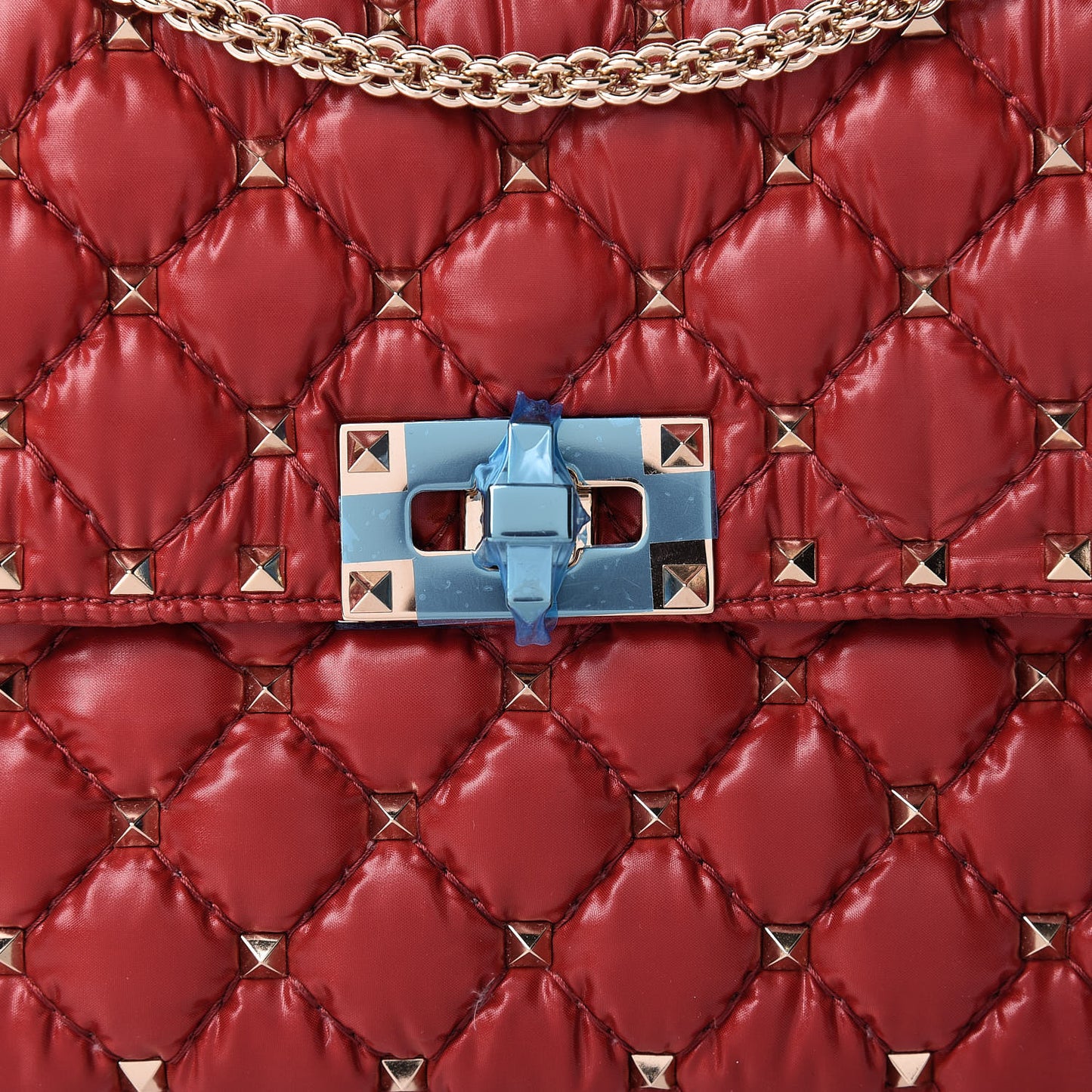 Nylon Moncler Quilted Medium Rockstud Spike Shoulder Bag Rosso Valentino