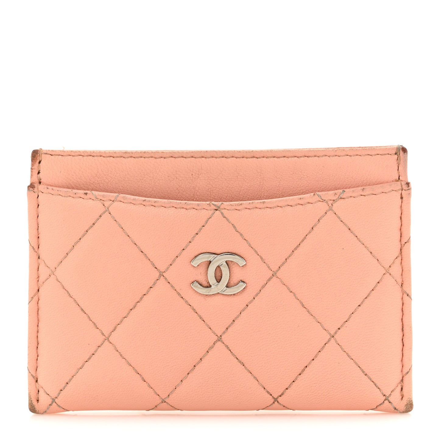 Lambskin Quilted Card Holder Light Pink