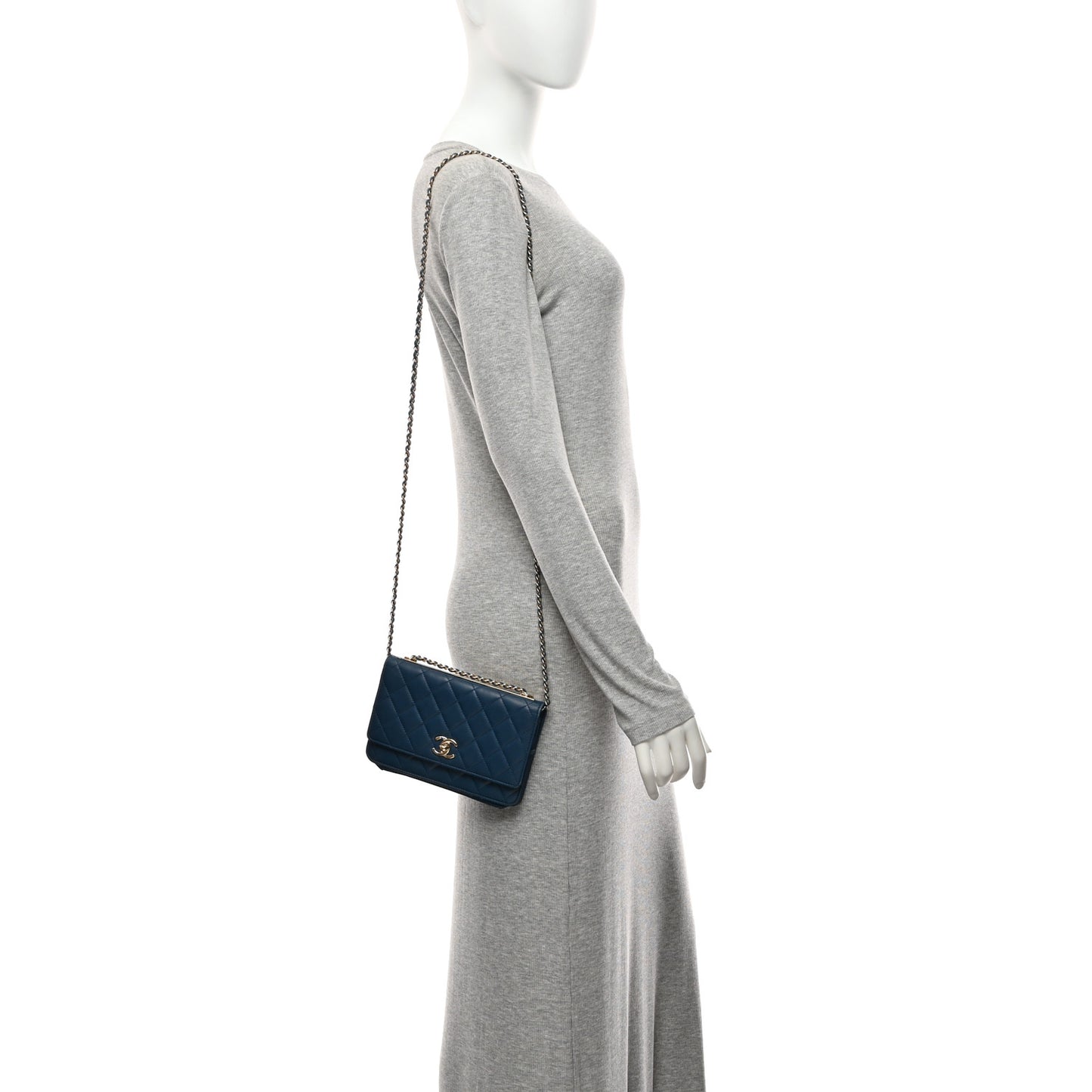 Lambskin Quilted Trendy CC Wallet On Chain WOC Blue