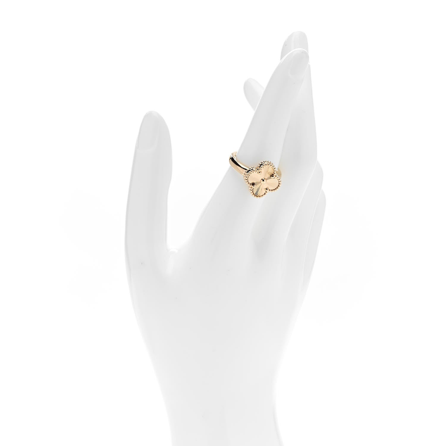 Van Cleef & Arpels 18K Yellow Gold Guilloche Vintage Alhambra Ring 55 7.25 2 of 5