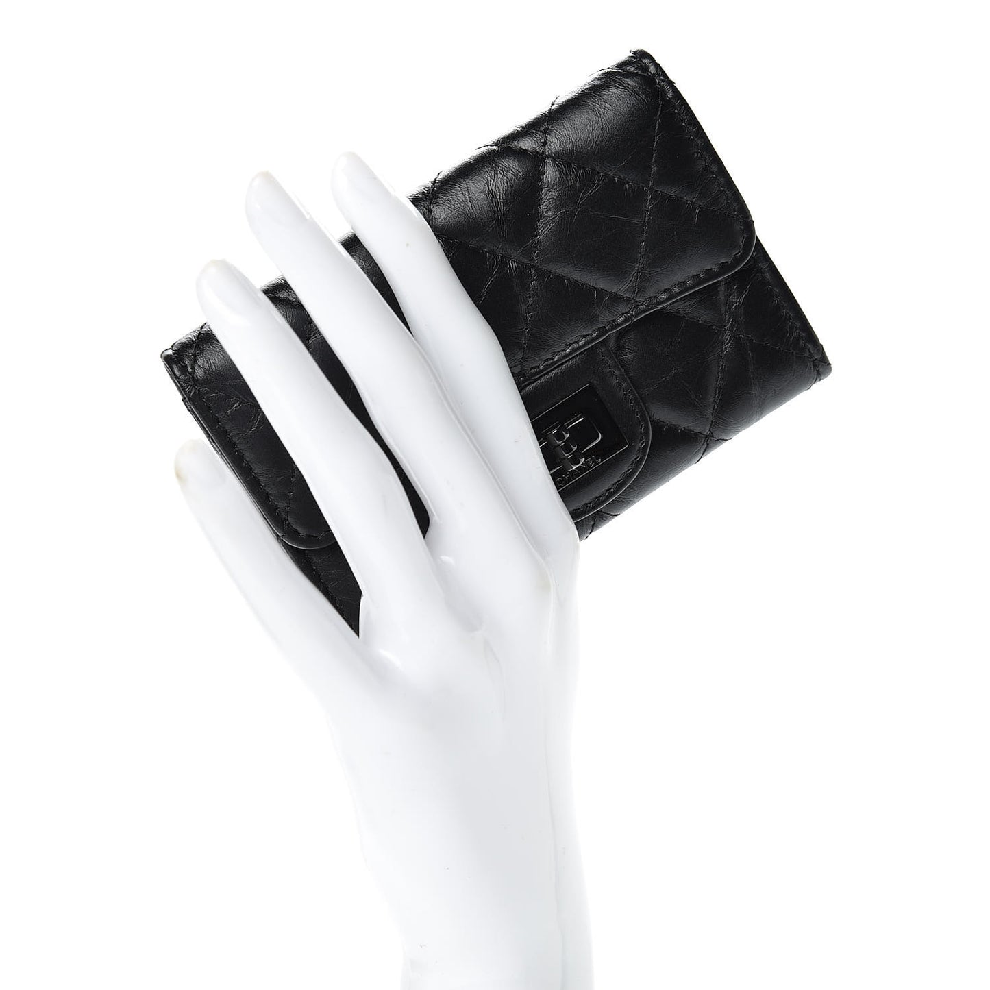 Aged Calfskin Quilted Reissue Flap Card Holder Wallet So Black