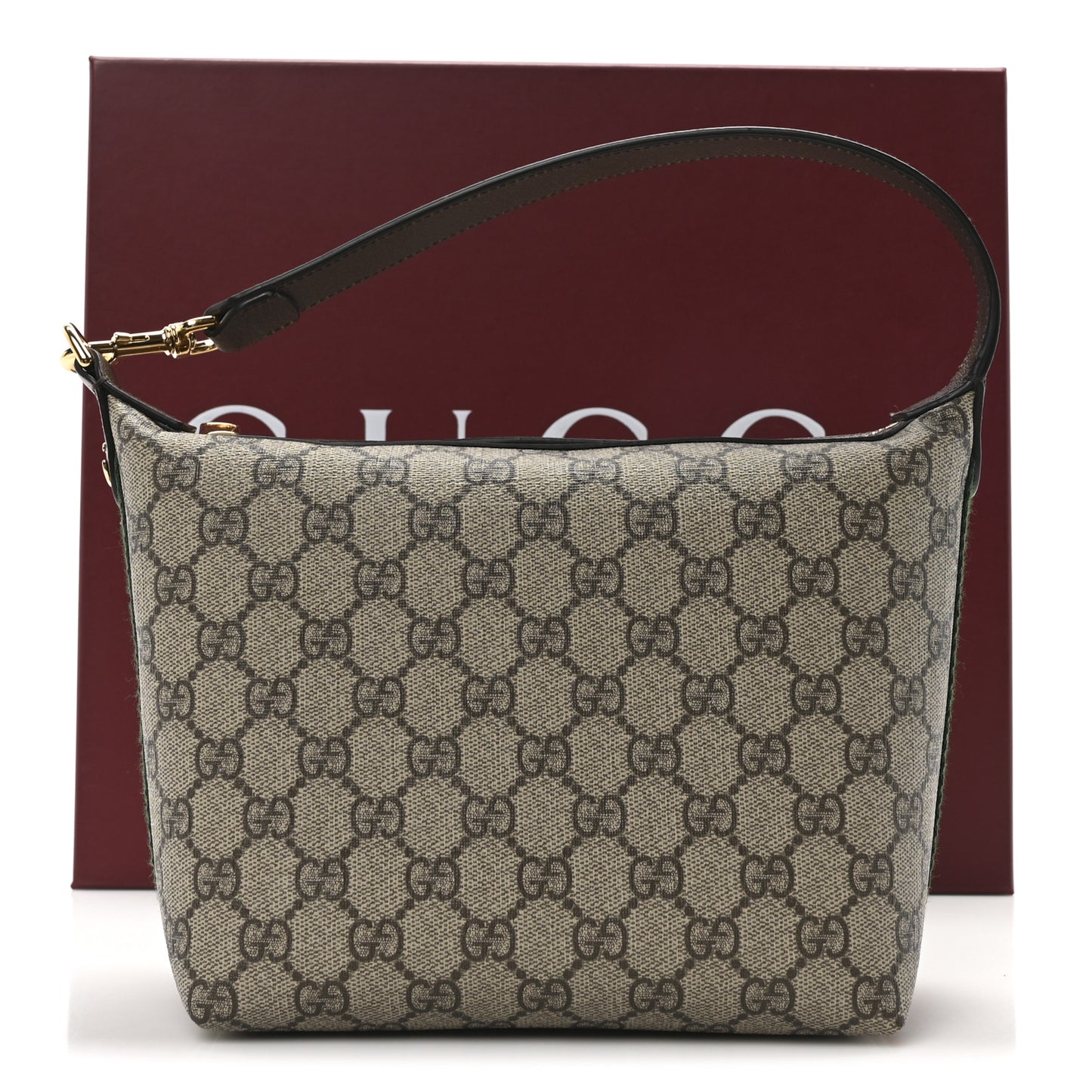 GG Supreme Monogram Textured Calfskin Web Super Mini Ophidia Shoulder Bag Beige Ebony New Acero