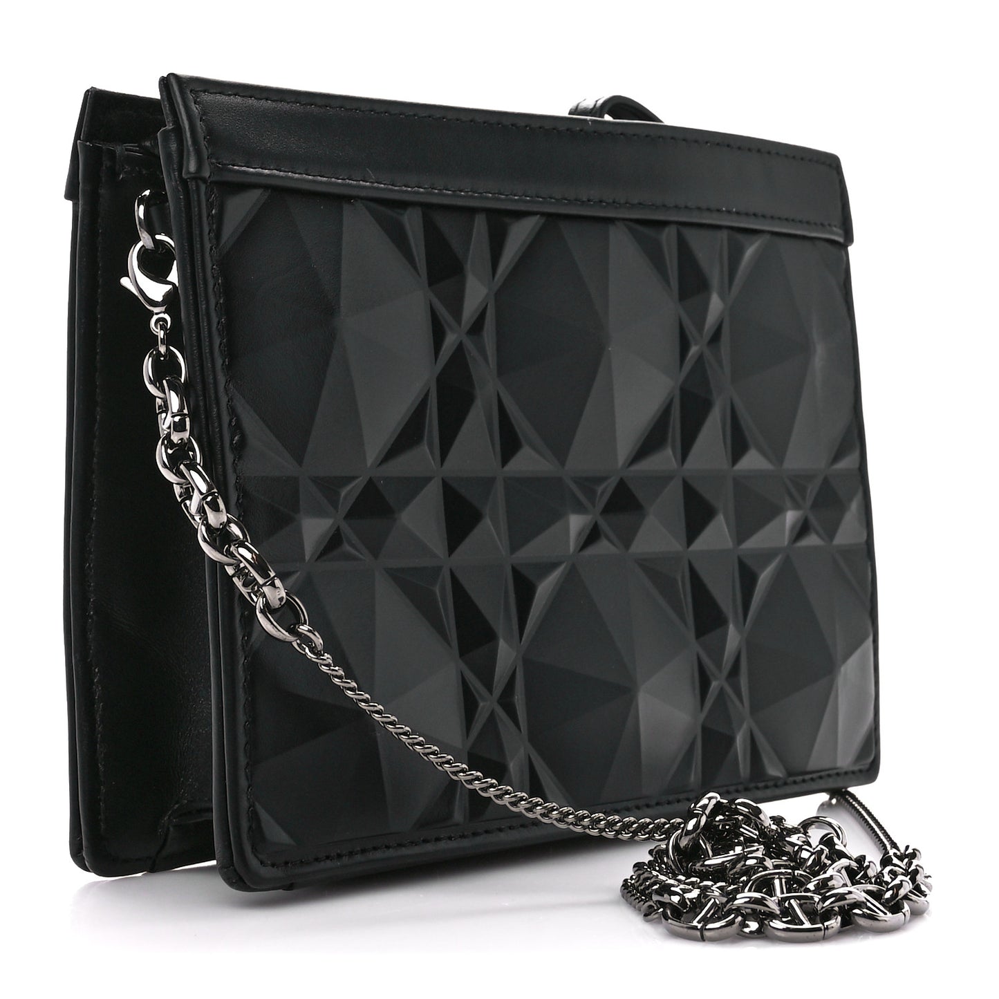 Calfskin Macrocannage Diamond Caro Zipped Pouch With Chain Black