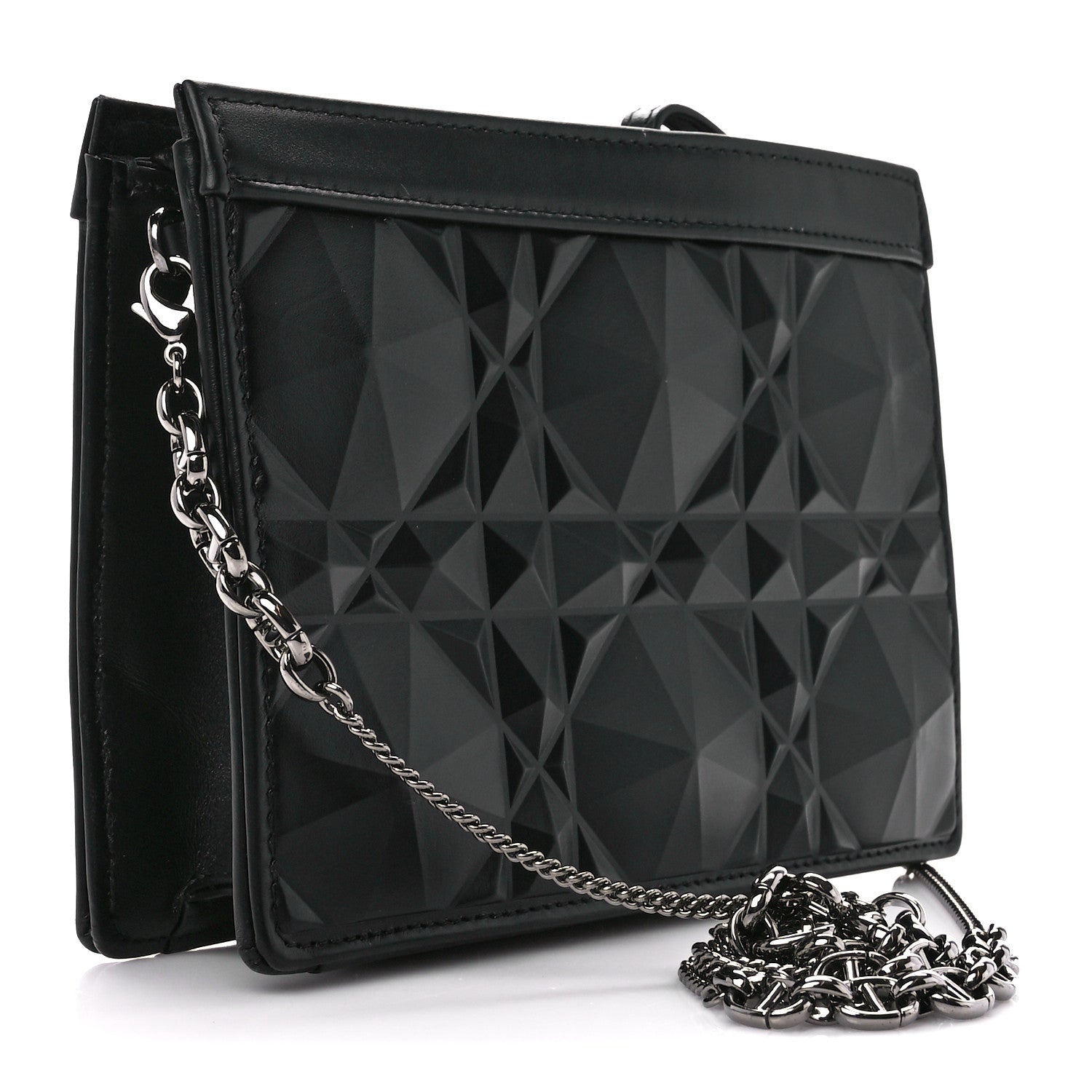 Christian Dior Calfskin Macrocannage Diamond Caro Zipped Pouch With Chain Black 3 of 9