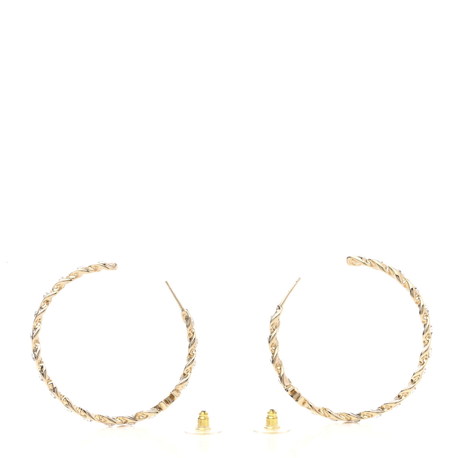 Chanel Crystal CC Hoop Earrings Gold 3 of 4