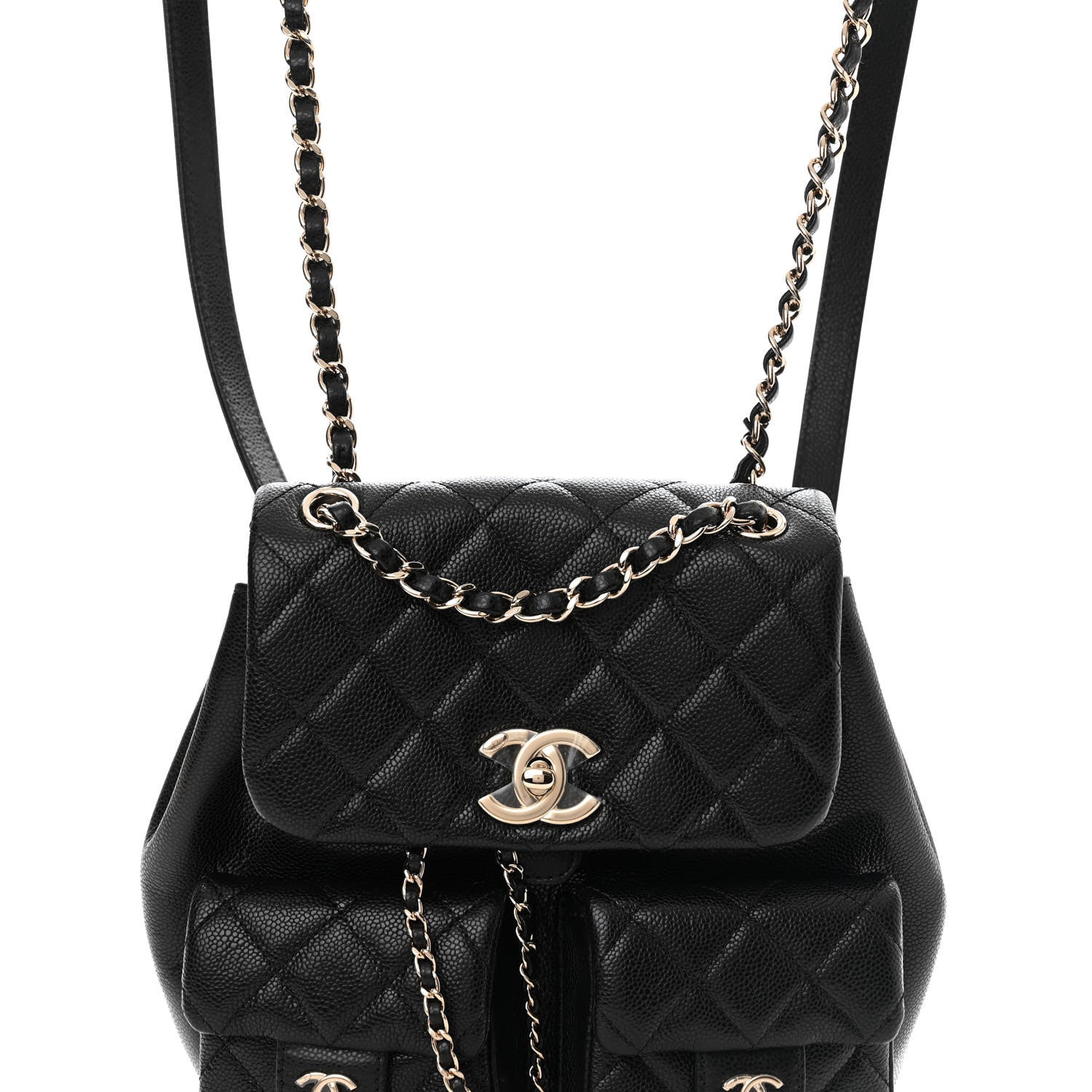 Chanel Shiny Caviar Quilted Medium Duma Pockets Drawstring Backpack Black 8 of 11
