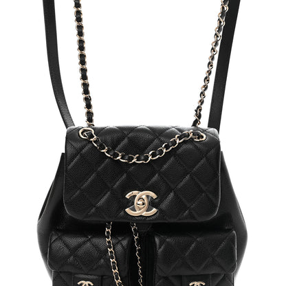 Chanel Shiny Caviar Quilted Medium Duma Pockets Drawstring Backpack Black 8 of 11