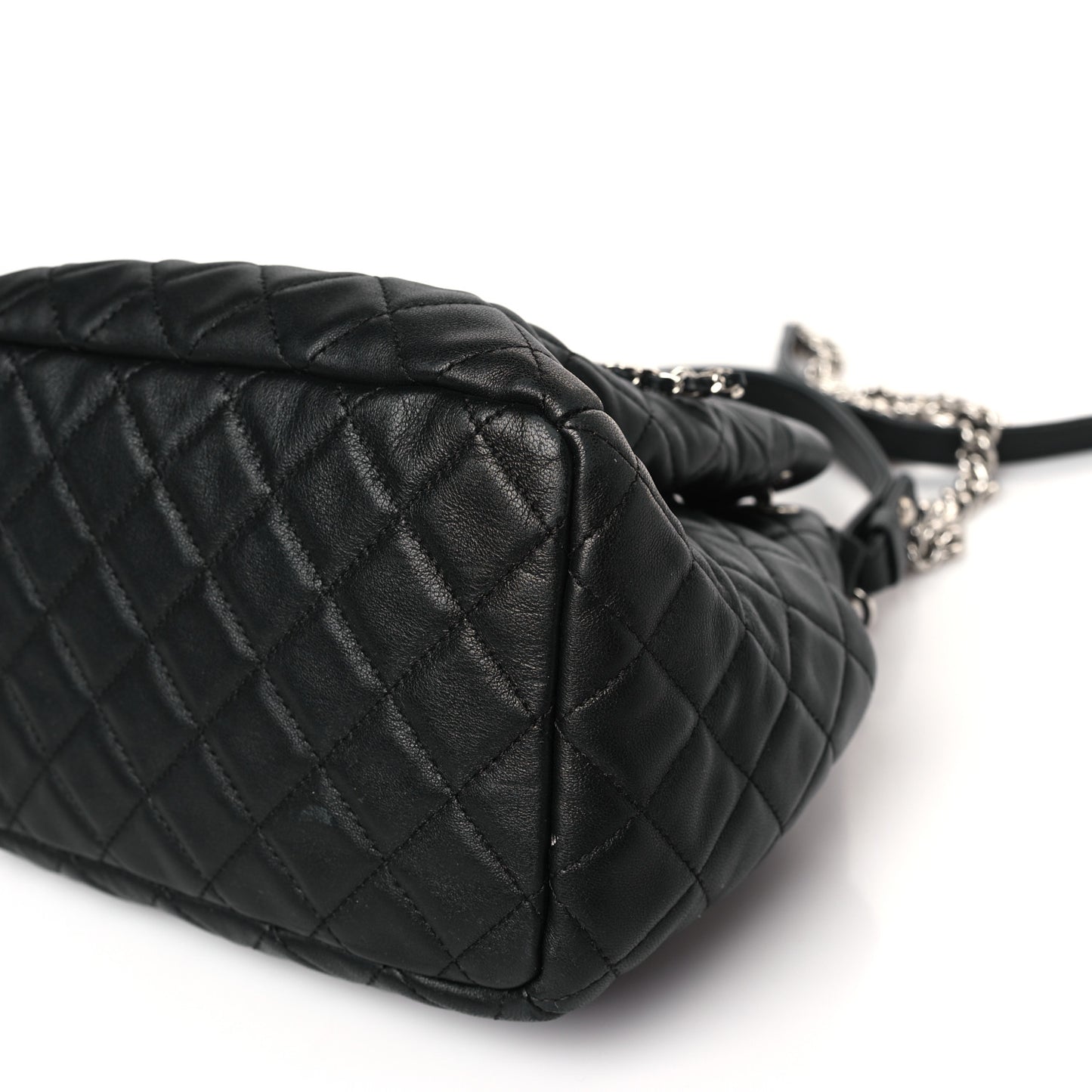 Lambskin Quilted CC Chain Bucket Bag Black