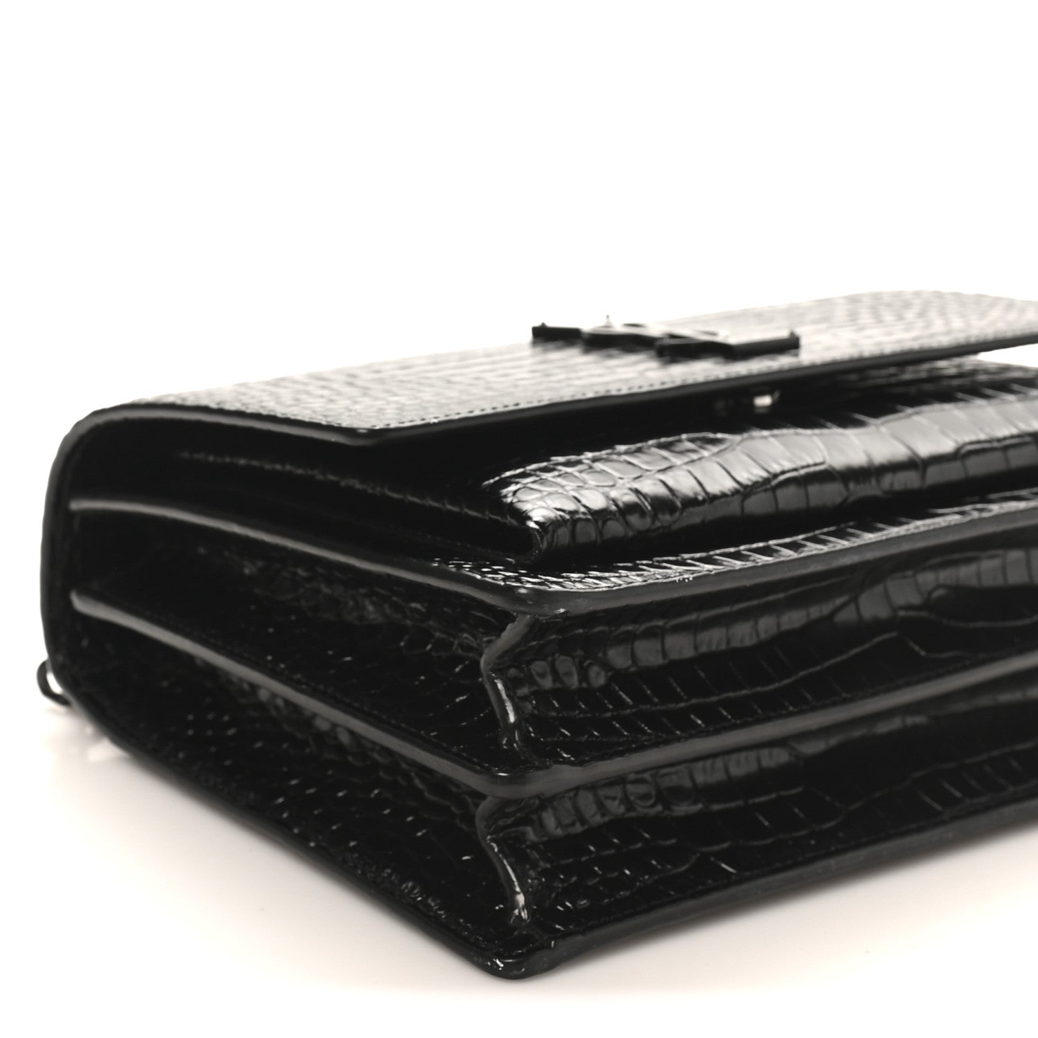 Saint Laurent Calfskin Crocodile Embossed Medium Monochrome Monogram Sunset Black 8 of 9