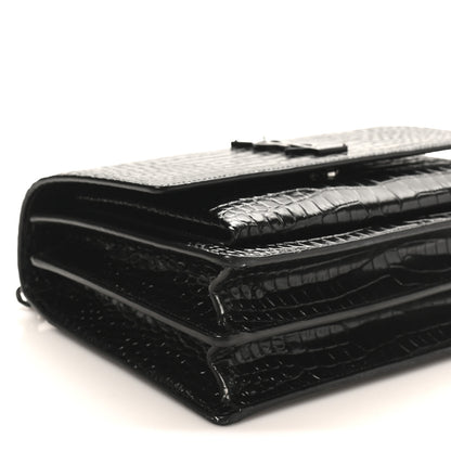 Saint Laurent Calfskin Crocodile Embossed Medium Monochrome Monogram Sunset Black 8 of 9