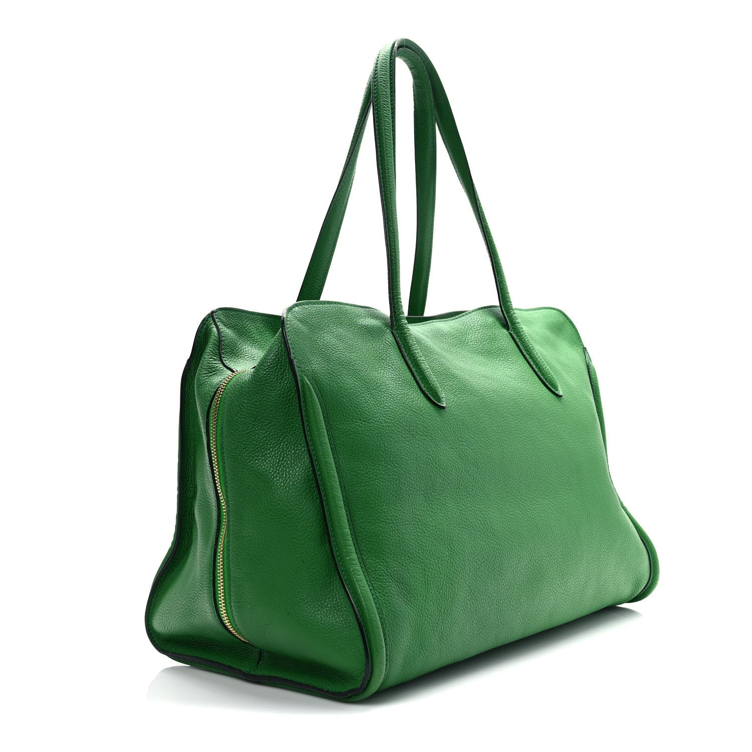 Alexander McQueen Pebbled Calfskin Large Skull Padlock Zip Around Tote Emerald 3 of 10