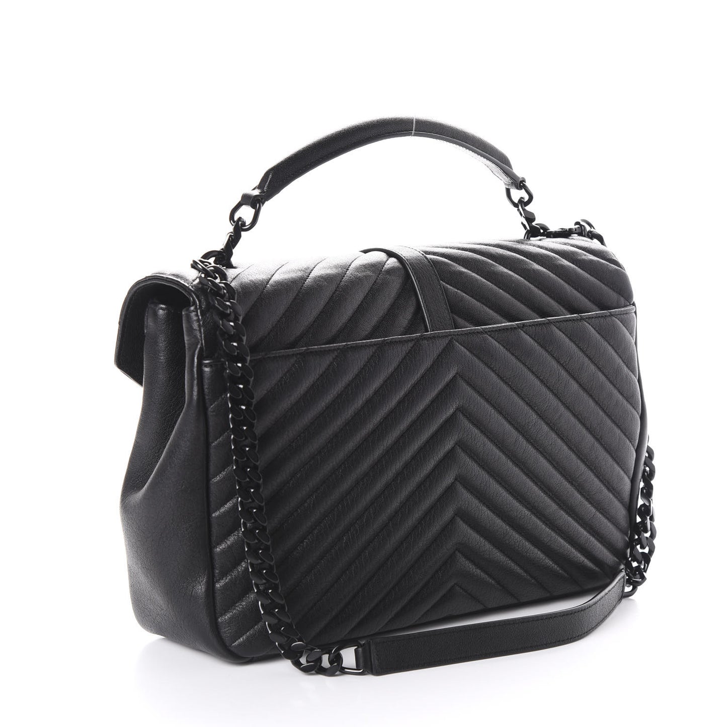 Sheepskin Matelasse Chevron Monogram Monochrome Large College Satchel Black