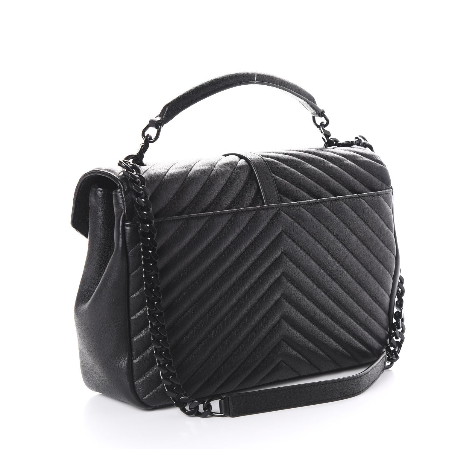 Saint Laurent Sheepskin Matelasse Chevron Monogram Monochrome Large College Satchel Black 2 of 8