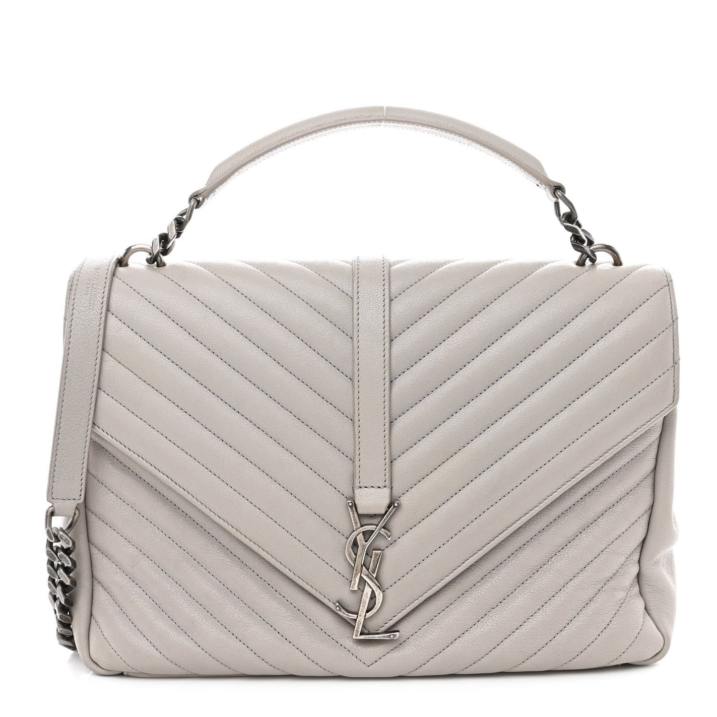 Sheepskin Matelasse Large Monogram College Satchel Light Grey