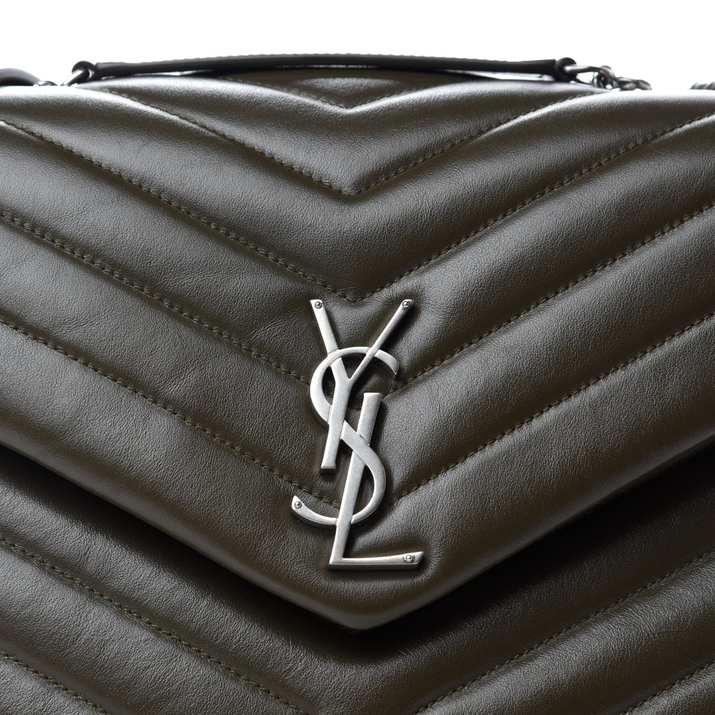 Calfskin Y Quilted Monogram Medium Loulou Chain Satchel Kaki Fonce