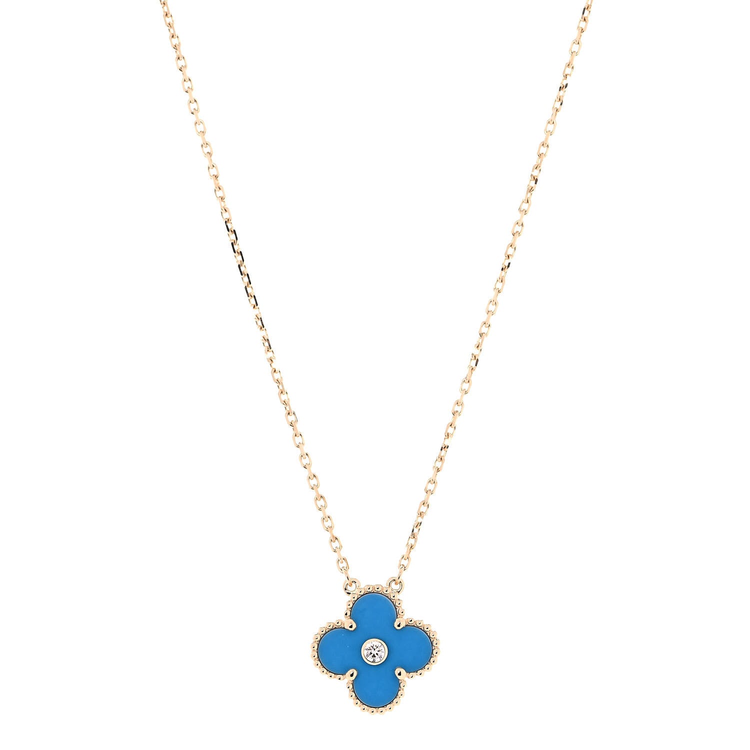 Van Cleef & Arpels 18K Yellow Gold Diamond Celestial Blue Sevres Porcelain Vintage Alhambra Pendant Necklace 1 of 8