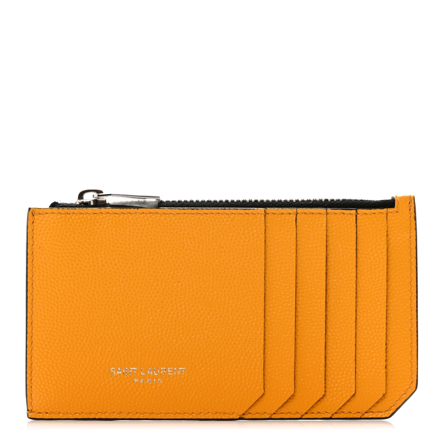 Grained Calfskin 5 Fragments Zip Pouch Card Holder Senape Yellow