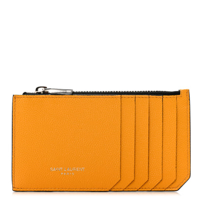 Saint Laurent Grained Calfskin 5 Fragments Zip Pouch Card Holder Senape Yellow 1 of 8