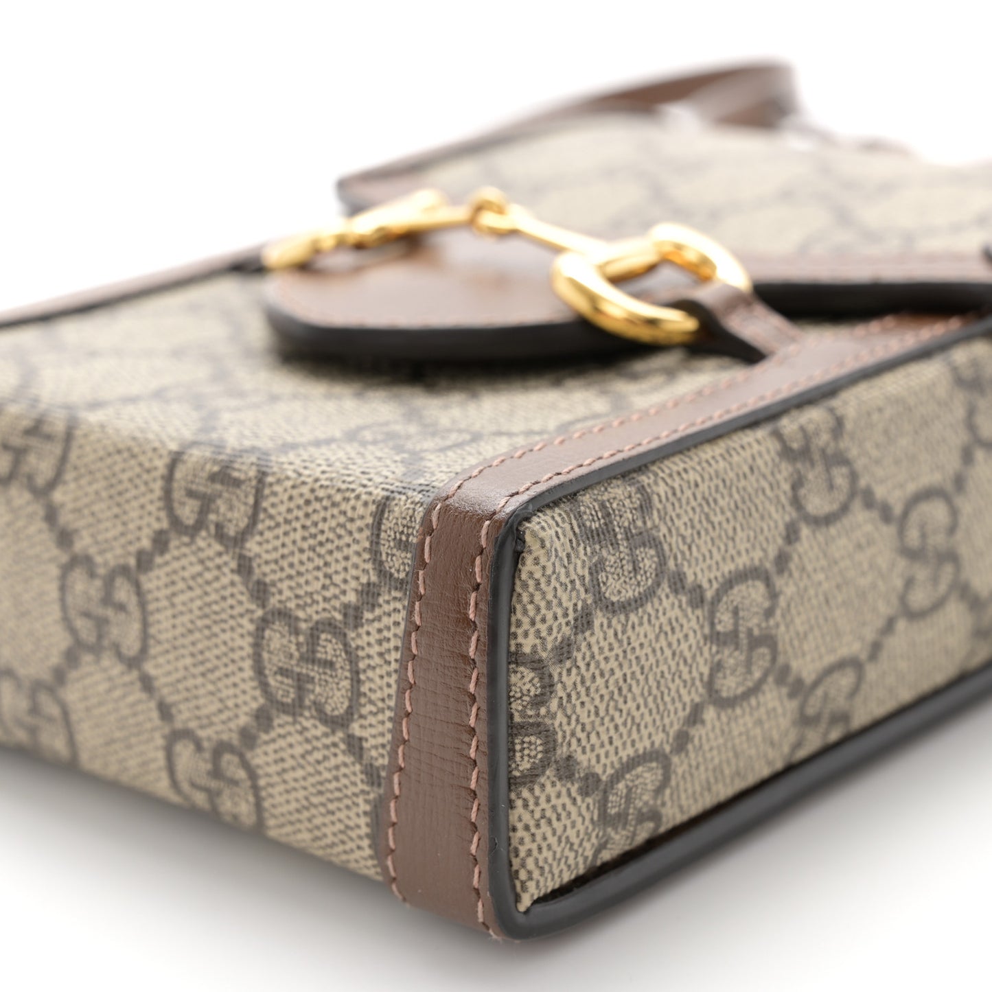 GG Supreme Monogram Mini Horsebit 1955 Crossbody Bag Beige Brown Sugar