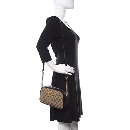 Gucci Monogram Matelasse Diagonal Small GG Marmont Chain Shoulder Bag Beige Black 2 of 10