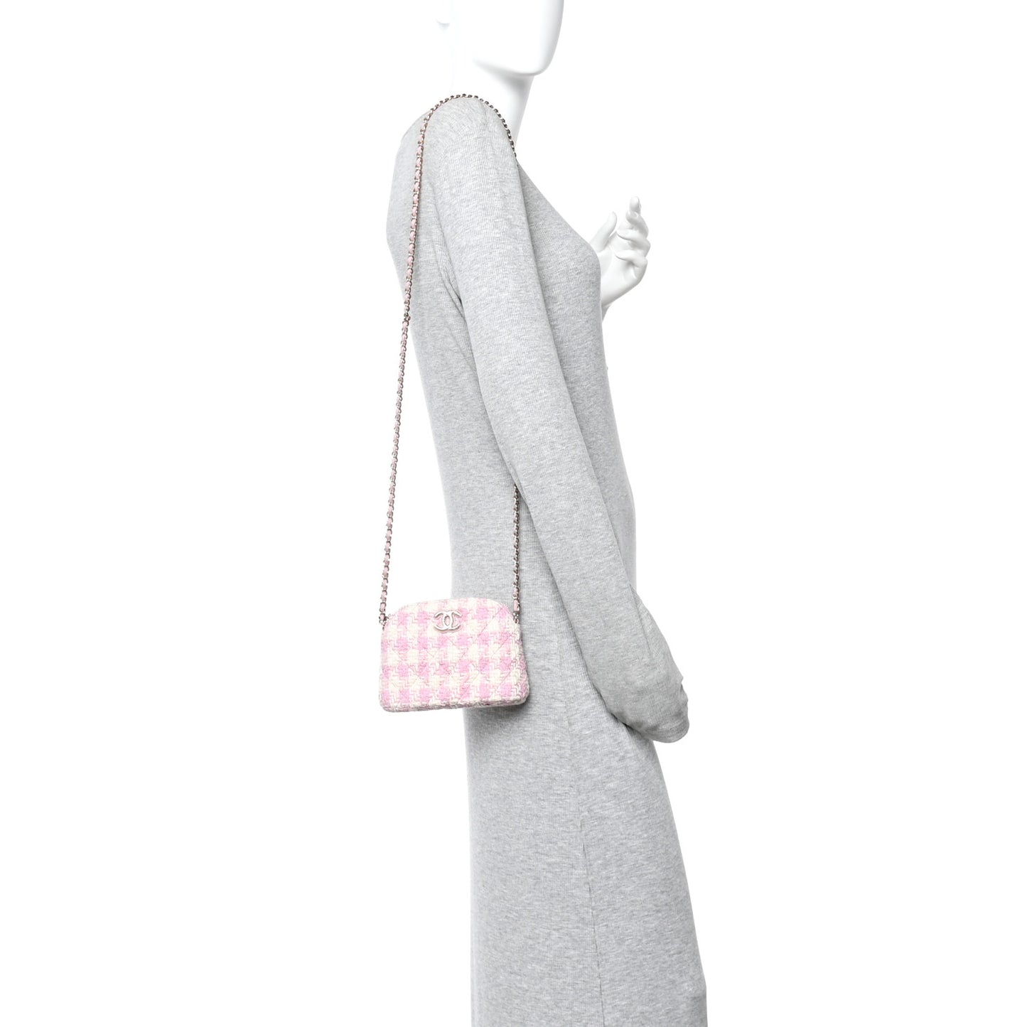 Tweed Quilted Mini Clutch With Chain Pink