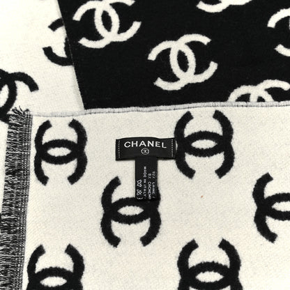 Chanel Wool Cashmere CC Scarf Black White 3 of 3