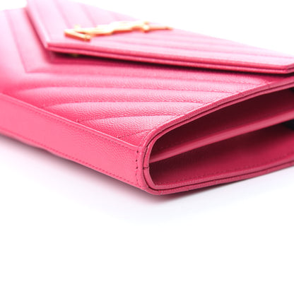 Saint Laurent Grain De Poudre Matelasse Chevron Monogram Chain Wallet Fresh Fuchsia 8 of 8