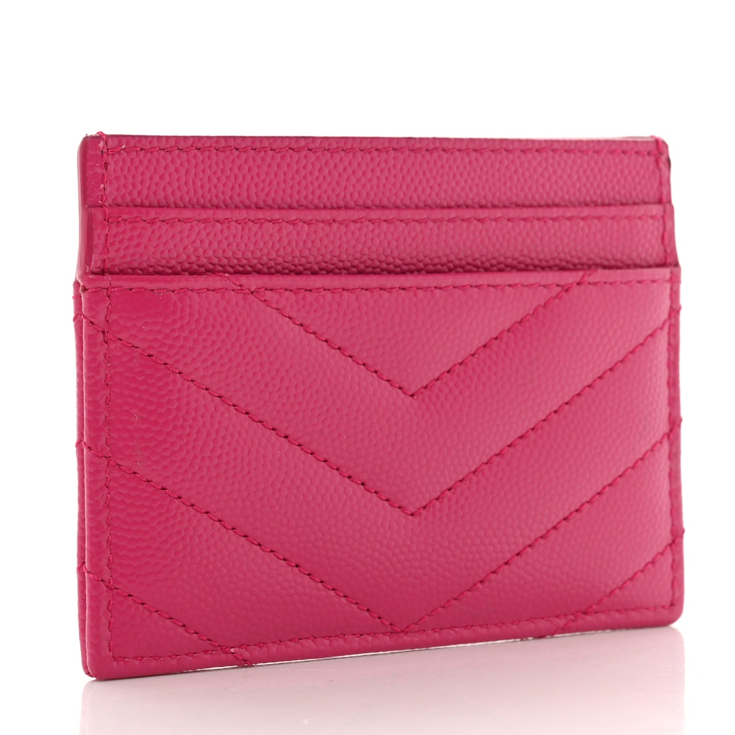 Grain De Poudre Matelasse Chevron Monogram Credit Card Case Fresh Fuxia